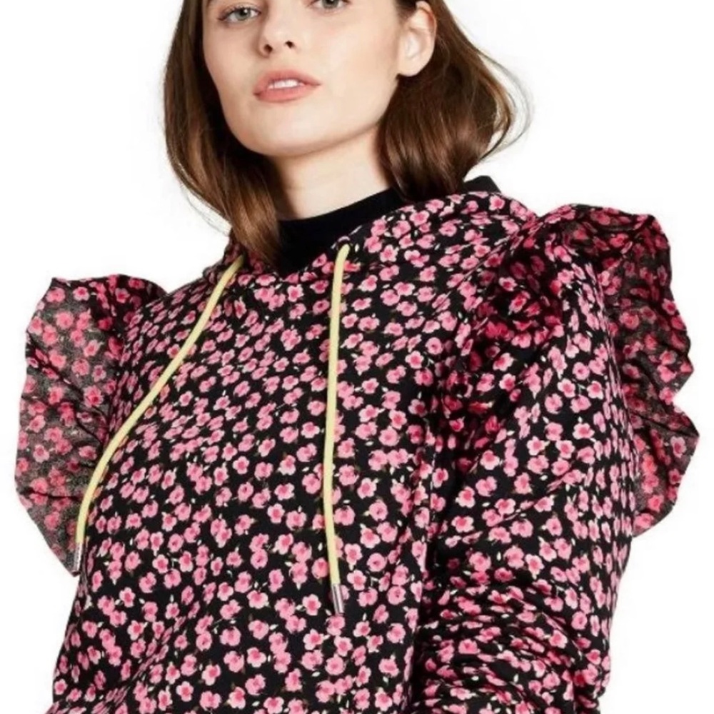 NWT sandy liang x Target flroral PRINT ruffle hooded sweatshirt size S